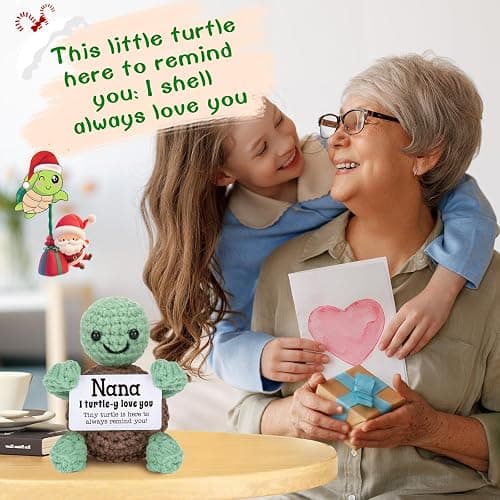 4THFARMES Mini Funny Turtle Nana Gifts from Grandkids, Christmas Birthday Gifts for Nana from Granddaughter Grandson, I Love You Small Cute Stuff Things, Handmade Emotional Positive Crochet Turtle thumbnail 5