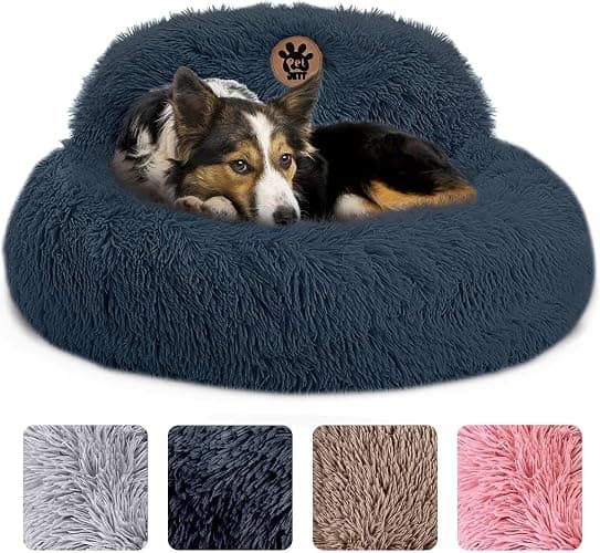 PetJett Calming Dog Bed Medium Size Dog - 30'' Donut Bed, Anti-Slip & Washable Super Soft Fluffy Plush Round Bed, Anti-Anxiety Premium Comfort Pet Bed, Fits Dogs up to 45 lbs - Dark Grey - Image 1