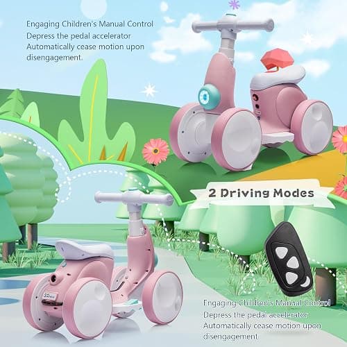 JoyRydz 6V Electric Baby Balance Bike with Bubble Machine,4 in 1 Toddler Balance Bike w/Remote Control for 1 Year Old Boys Girls Kids Bubble Bike Ride on Toys w/Powered Motor,Music,LED Lights (Pink) thumbnail 5