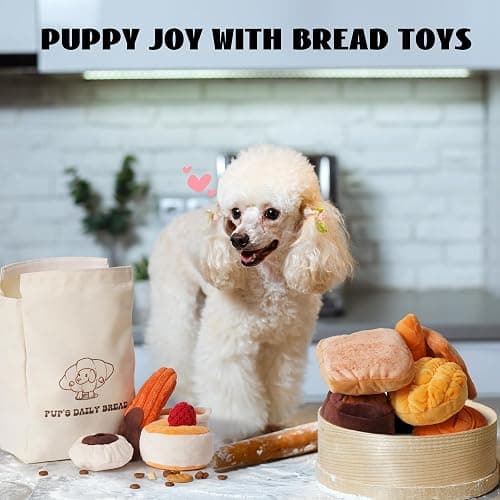 Nocciola 10 PC Dog Squeak Toys - Bread Puppy Toys with Grocery Bag to Keep Them Busy, Small Dog Toys for Boredom, Durable Snuffle Dog Toys for Small Medium Breeds Christmas Stocking Stuffers thumbnail 9