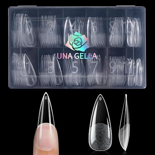 UNA GELLA Long Stiletto Gel Nail Tips Full Cover 120pcs Half Matte Nail Tips Long Stiletto Almond Fake Clear Nails Tips S tiletto Press on Nails for Nail Extensions Home Nail Art Salon 12 Sizes - Image 1