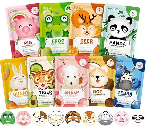 9 Pack Animal Face Masks Skincare for Kids, Spa Party Gifts for Teen Girls | Bulk Sheet Hydrating Face Mask for Kids Skin Care, Collagen Face Mask for Teens Women, Sleepover Party Supplies - Image 1