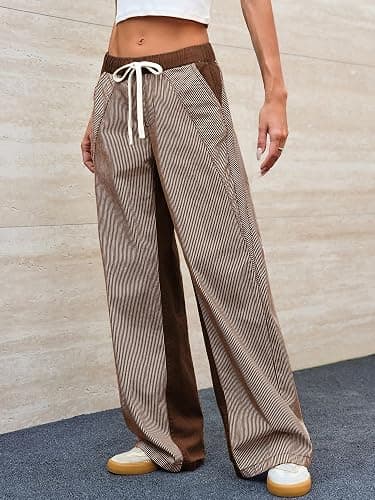 PEIHOT Low Rise Striped Pants for Women Pull On Drawstring Boho Wide Leg Jeans Trendy 2026 thumbnail 6