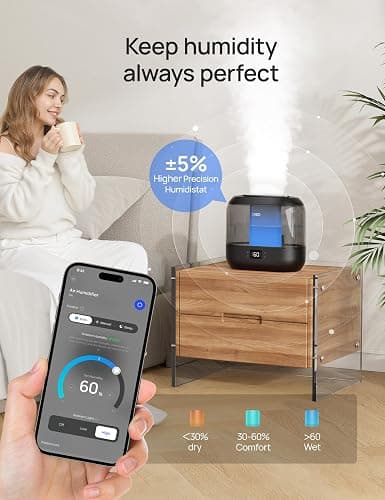 Dreo Smart Humidifiers for Bedroom, Top Fill 4L Supersized Humidifier Large Room with 28 dB, 36H Runtime, Touch/APP/Voice Control, Nightlight, Cool Mist Humidifiers for Baby, Plants, Indoor, Black thumbnail 4