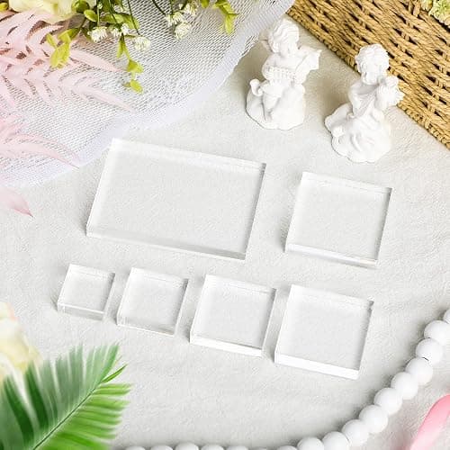 Amyhill 6 Pcs Acrylic Blocks Wedding Flat Lay Props Acrylic Styling Photography Clear Stamp Display Block Set Props Wedding for Scrapbooking Crafts(Square) thumbnail 4