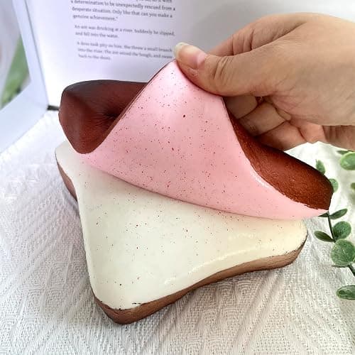 Bread Butter Squishy,Slow Rising Squishy，Stress Balls，Stress Relief & Fidget for ADHD，Party Favor Gift (Pink and White) thumbnail 6