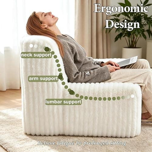 Trenda 32'' Accent Chair Armless, Boneless Space-Saving Reading Chairs with Spacious Seating, Comfy Faux Fur Cover, Ideal Floor Couch for Bedroom, Living Room,College, Apartment(White) thumbnail 3