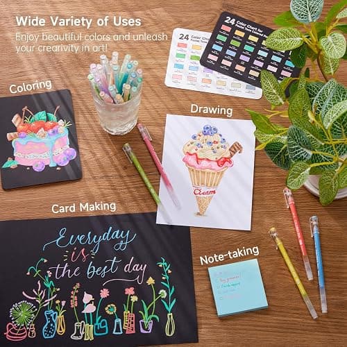 Shuttle Art Colored Pens, 24 Pastel Tone Colors Cute Journal Pens 0.6mm Fine Point Colored Gel Pens for Black Paper Adult Coloring Writing Drawing Journaling Note Taking School Office Home thumbnail 2