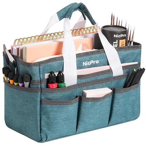 Nicpro Craft Organizer Art Bag, Tote Bag For Art Supply Storage, Portable Supply Organizers Caddy with Multiple Pockets, Craft Bag for Drawing, Scrapbooking, Journal, Sewing, School, Office Supplies - Image 1