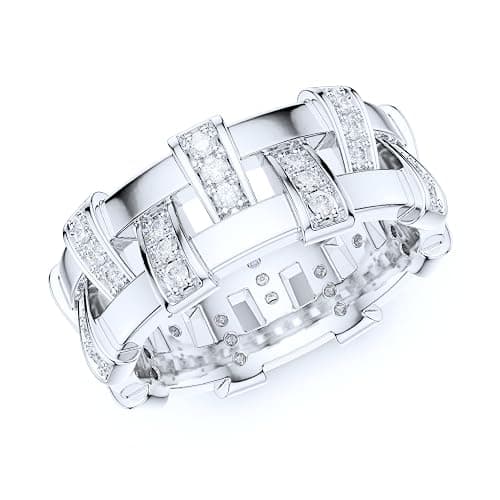 THELANDA Sterling Silver Unisex Antique Interlaced Basket Weave Genuine Moissanite or Simulated Diamond Eternity Band Wedding Ring - Image 1