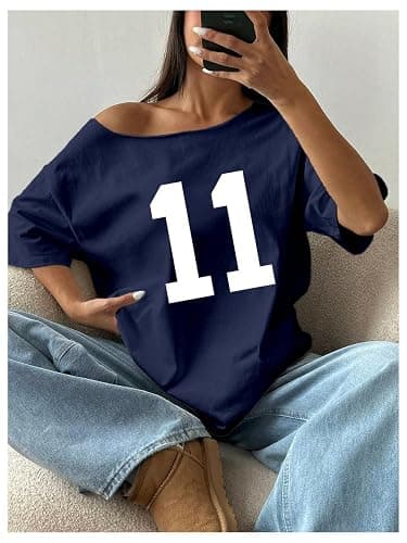 RoseSeek Women's Off The Shoulder Tops Floral Graphic Oversized Tshirts Shirts Y2k Summer Tops Trendy thumbnail 3