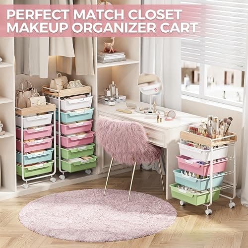 SYKIARIOL Rolling Storage Utility Cart with 4 Drawers,Kids Craft Art Cart,Makeup Organizer and Storage with Wooden Tabletop,Colorful thumbnail 8