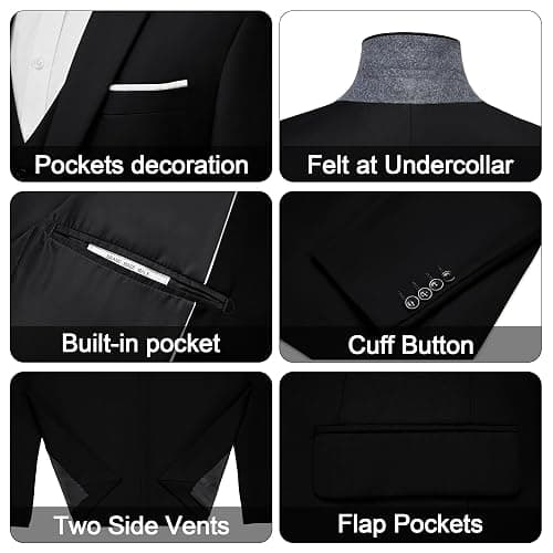 MAGE MALE Men's 3 Pieces Suit Elegant Solid One Button Slim Fit Single Breasted Party Blazer Vest Pants Set thumbnail 4