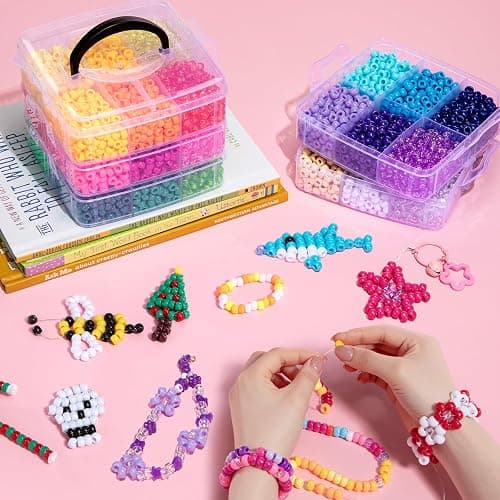 Simetufy 6000Pcs Pony Beads, 30 Colors 6x9MM Kandi Beads Bulk for Crafts Bracelet Making Hair Braiding Jewelry Key Chains DIY Crafts Gifts (3.44lb, Stack Box) thumbnail 5