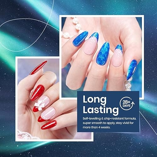 Beetles Pearl Gel Nail Polish Set, Dark Color Pink Red Purple Green Blue Nail Drawing Gel Polish 6 Colors Shimmer Mystic Flow Swirl Thread Effect Soak Off LED UV Curing for DIY Nail Art thumbnail 5