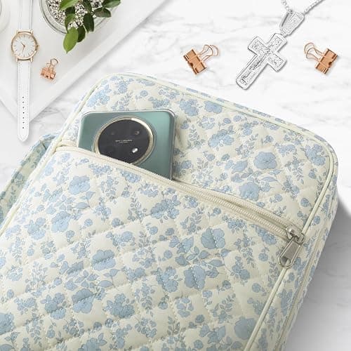 WOBAGMEN Bible Cover Case for Women,Large Bible Tote Bags Organizer Quilted Carrying Case for Girls,Bible Study Supplies Accessories Christian Gifts for Women (Blue Floral, M) thumbnail 5