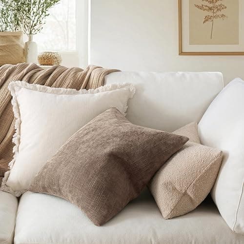 MIULEE Pack of 2 Decorative Throw Pillow Covers Soft Chenille Throw Pillows Solid Neutral Farmhouse Textured Cushion Covers for Couch Sofa Bedroom Living Room 18x18 Inch, Taupe Grey thumbnail 3