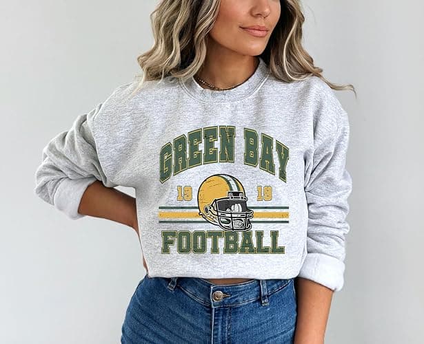 KLATCH Vintage Green Bay Football Sweatshirt for Men and Women – Distressed Game Day Crewneck Sweatshirt Light Grey thumbnail 2