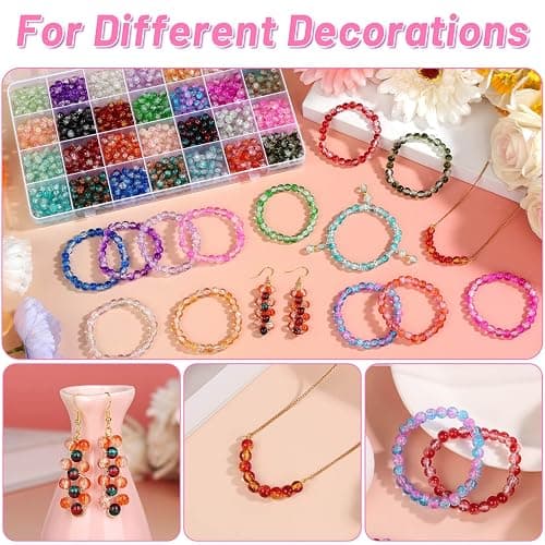 shynek 1400 Pieces 6mm Round Glass Beads for Bracelets, 28 Colors Bracelet Beads, Glass Crystal Beads for Jewelry Making, Bracelet Making and DIY Crafts(Crackle Color) thumbnail 6