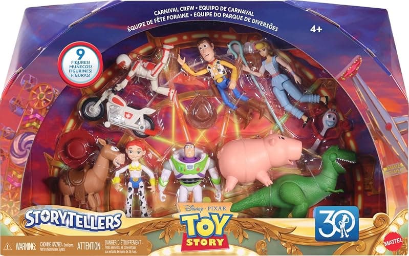 Mattel Disney and Pixar Toy Story Storytellers Figure Pack, 9 Figures & Vehicle, Woody Buzz Rex Forky Bo Peep Duke Caboom & Toy Motorcycle, Carnival Crew thumbnail 5