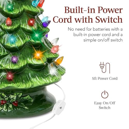 Best Choice Products 15in Ceramic Christmas Tree, Pre-lit Hand-Painted Tabletop Holiday Tree, Star Topper, 64 Lights - Green w/Multicolored Bulbs thumbnail 5