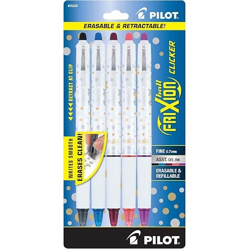 PILOT FriXion Clicker Erasable Design Collection Dots, Refillable & Retractable Gel Ink Pens, Fine Point (0.7mm), Assorted Ink, 5-Pack (15220) - Image 1