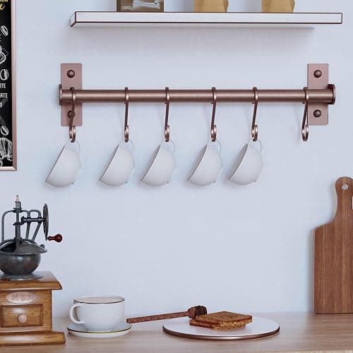 Dseap Kitchen Utensil Holder Hanger, Pot and Pan Rack Wall Mounted, Kitchen Rail with 8 Hooks for Hanging Cooking Utensils, Mugs, Spoons, Wall Mounted, Antique Copper New, Pack of 2 thumbnail 5