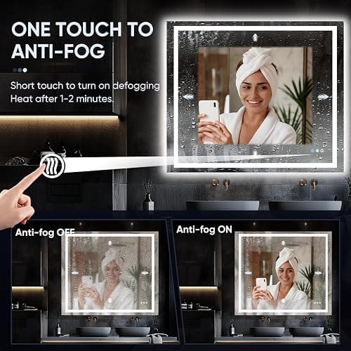 Homsion LED Bathroom Mirror, 40"x32" with Frontlit and Backlit Anti-Fog Mirror with Lights LED Vanity Mirror for Bathroom 3 Colors Temperature & Dimmable Bathroom Mirror with HD Tempered Glass thumbnail 4