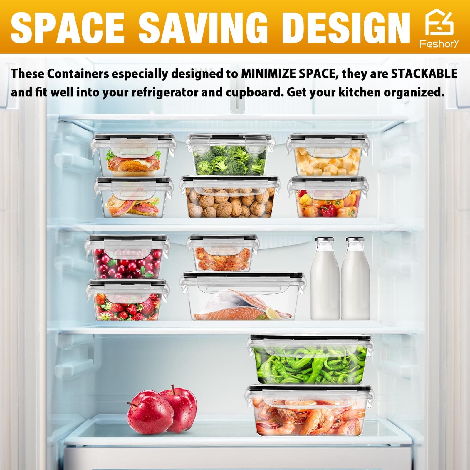 Feshory 22 Pack Airtight Food Storage Container Set, Fridge Organiser Ideal for Kitchen Organisation - Meal Prep Containers & Lunch Box with Leak Proof Lids thumbnail 3
