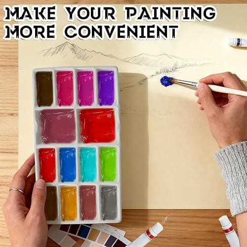 Ymcafmo 14-Well Ceramic Paint Palette, Porcelain Watercolor Painting Palette, Porcelain Paint Tray，Ideal for Watercolor Tin and Painting Supplies。（2ps） thumbnail 4