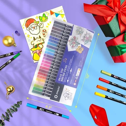 Artecho 24 Dual Tip Brush Pens，Colouring Pens brush pens for Adult，Colouring Books，Calligraphy，Drawing，Sketching, nylon tip for Artists，Beginners thumbnail 2