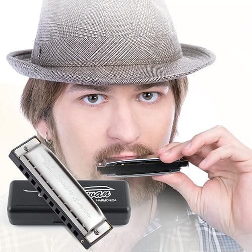 SWAN Blues Harmonica C Key for Kids Adults, 10 Hole Diatonic Harmonica Key of C, Metal Blues Harp for Beginners Students, Mouth Organ in Case, Silver thumbnail 6