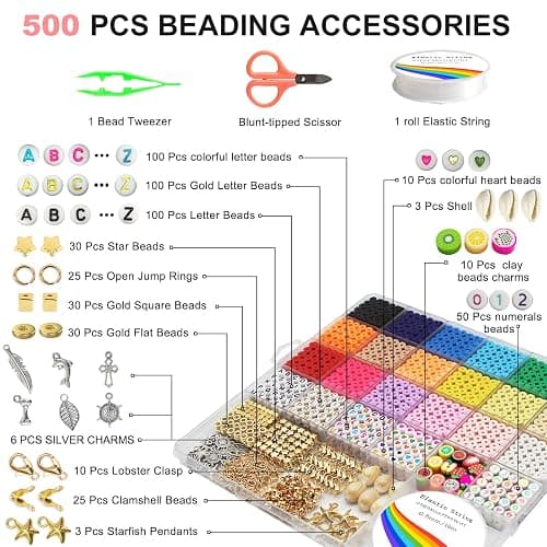 Redtwo 5100 Clay Beads Bracelet Making Kit, Flat Preppy Beads for Friendship Jewelry Making,Polymer Heishi Beads with Charms Gifts for Teen Girls Crafts for Girls Ages 8-12 thumbnail 4