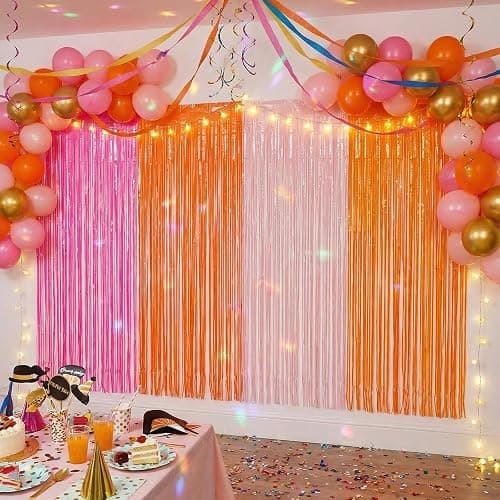Frienda 4pcs Sunset Party Decorations 6.6ft Fringe Curtains Sunset Soiree Party Decorations Pink and Orange Backdrop Curtains for Autumn Thanksgiving Bridal Wedding Graduation Backdrop Decor thumbnail 6