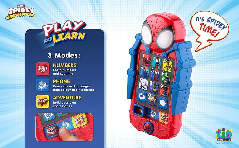 eKids Spidey and His Amazing Friends Toy Phone for Toddler with Built-in Preschool Learning Games, Educational Toys for Activities and Pretend Play, for Fans of Spiderman Gifts thumbnail 5