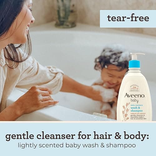Aveeno Baby Wash and Shampoo - Gentle 2-in-1 Body Wash with Natural Oat Extract for Sensitive Skin - Tear-Free, Hypoallergenic Cleanser, Free from Parabens, Sulfates & Dyes - 975ml - 975 ml (Pack of 1) - Beauty thumbnail 3