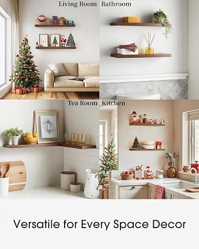 BAYKA Floating Shelves, 22.5 inch Rustic Wood Wall Shelves for Bathroom，Bedroom, Living Room, Kitchen & Book, Hanging Display Decor Organization Shelf with 22 lbs Capacity (Rustic Brown) thumbnail 7
