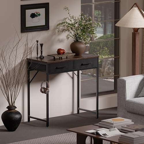 Pamray 32 Inch Small Computer Desk with 2 Drawers for Bedroom Study Writing Home Office Table for Small Spaces Brown thumbnail 2