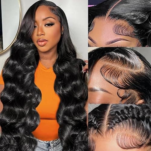 13x6 Lace Front Wigs Human Hair Body Wave HD Lace Wig 220% Density 28 Inch | Brazilian Virgin Hair Pre Plucked with Baby Hair HD Transparent Lace Frontal Human Hair Wigs for Black Women Natural Black - Image 1