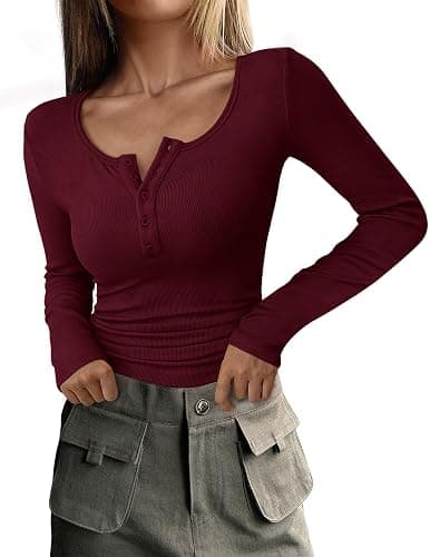 PRETTYGARDEN Women's Fall Long Sleeve Henley T Shirts | Soft Ribbed Knit, Button Up, Slim Fitted, Layering Tops, Plain Basic Tee, Trendy Casual, Spring Outfits, Fashion Clothing - Image 1