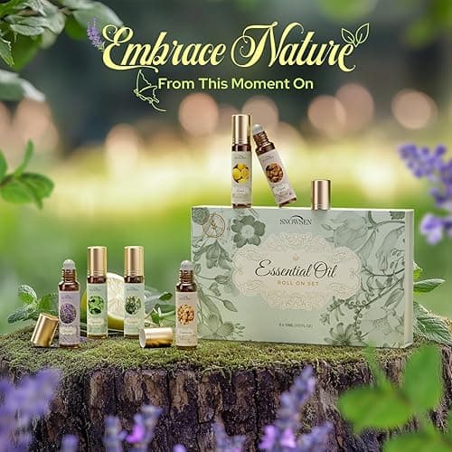 SNOWSEN Essential Oils Roll On Set, Natural Aromatherapy Oils for Skin, with Glass Rollerball, Lavender, Peppermint, Frankincense, Eucalyptus, Lemon, Myrrh, Essential Oil Roll On Gift Set, 6 x 10ml thumbnail 8