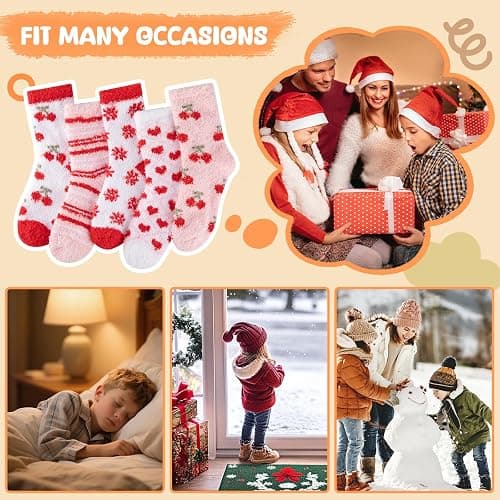 Comfoex 5 Pairs Kids Fuzzy Socks Cozy Fun Fluffy Girls Socks Best Winter Warm Gift Comfy Home For boys girls 4-14 years olds thumbnail 6
