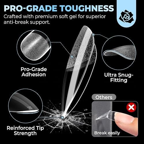 UNA GELLA Gel Nail Tips Almond Shape Medium Pre-etched 450PCS 15 Sizes | Full Cover Soft Gel Almond Press On Nail Tips, Easy DIY Salon Clear Fake False Nail Extensions Long-Lasting Hold thumbnail 3