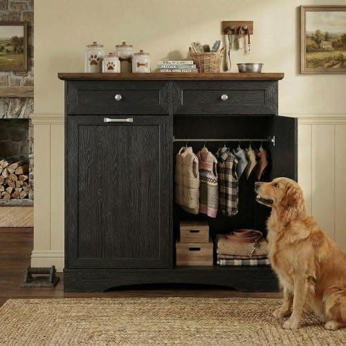 Furnaza Dog Food Storage Cabinet for Dogs & Cats,Pet Feeding Station with 4 Bowls, Tilt-Out Dog Feeding Station, Pet Storage for Kitchen, Living Room thumbnail 8