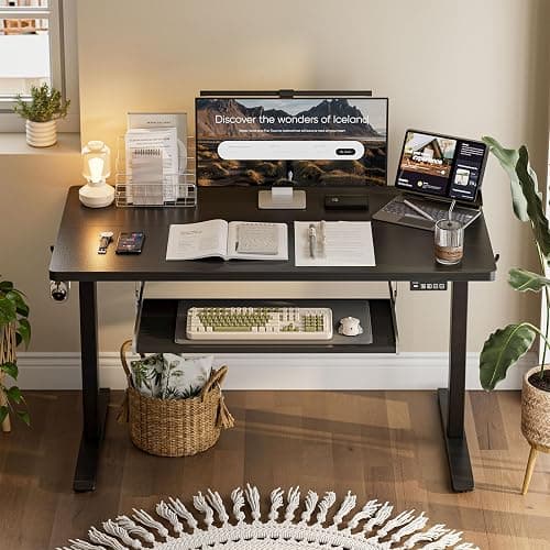 Grandder Standing Desk with Keyboard Tray 47 x 24 inch, Electric Height Adjustable Desk with Splice Board, Sit Stand Desk Computer Desk for Home Office, Stand Up Desk with Casters, Black Top thumbnail 9