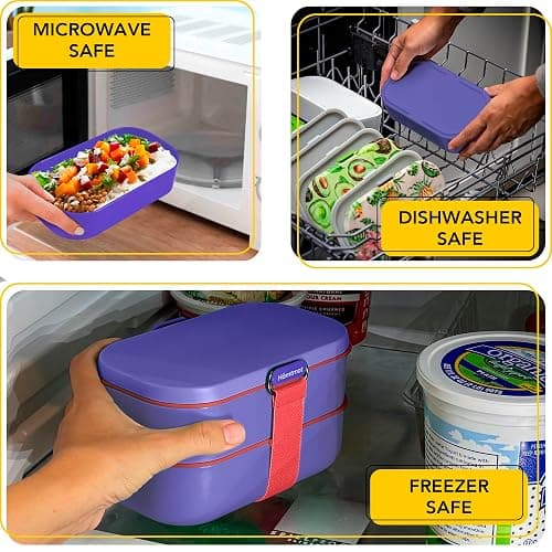 Insulated Stackable Bento Box for Adults with Reusable Chopsticks Japanese Lunch Box Microwavable & Leak Proof Lunch Containers for Men & Women Modern Cute Food Container with Compartments (Lavender) thumbnail 5