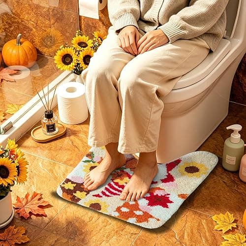 Aorailep Toilet Rugs U Shaped, Fall Gnome Bathroom Rugs for Thanksgiving | Thanksgiving Decor, 23.6x19.7 Inch, Soft, Tufted, Washable, Non-slip, Sunflowers, For Toilet Base, Contour Bathrugs thumbnail 6