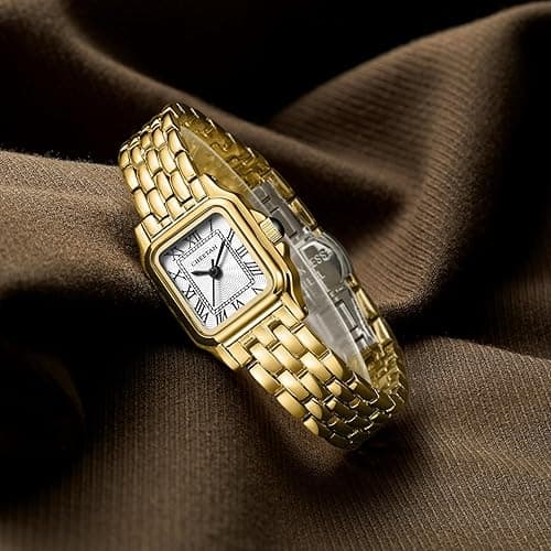 CHEETAH Gold Watches for Women with Small Vintage Bracelet, Rectangular Case Roman Dial thumbnail 5