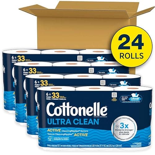 Cottonelle Ultra Clean Toilet Paper with Active CleaningRipples Texture, Strong Bath Tissue, 24 Family Mega Rolls = 132 Regular Rolls (4 Packs of 6) thumbnail 2
