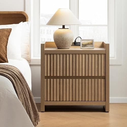 SICOTAS Night Stands Set of 2-Fluted Nightstands with Charging Station- Modern 2 Drawers Nightstand 25" Tall Bedside Table End Table, Large Night Stand for Bedroom (Reclaimed Caramel Oak) thumbnail 3
